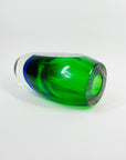 1960s GREEN BLUE HARLEQUIN MURANO SOMMERSO FACETED GLASS BLOCK VASE