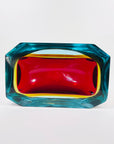 XXL 1950s RED BLUE AMBER MURANO MANDRUZZATO SOMMERSO FACETED GLASS BOWL