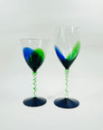 1970s TURDA GREEN BLUE INK STEMS WINE GLASS