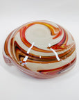 1970s JAPANESE ORANGE SWIRLS CASED WHITE GLASS PINCHED BOWL