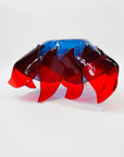 1980s HAND MADE RED COBALT BLUE FUSED GLASS HANDKERCHIEF BOWL