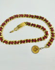 1980s CHANEL RED/BURGUNDY LEATHER GOLD PLATED LOGO BELT