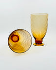 ANTIQUE HAND ETCHED AMBER FOOTED HIGHBALL/BEER TANKARD GLASSES