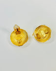 1980s CHANEL GRIPOIX SATIN COBALT BLUE GLASS BUTTON CLIP ON EARRINGS