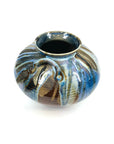 1980s AUSTRALIAN BLUE BROWN GLAZED POTTERY AMPHORA VASE