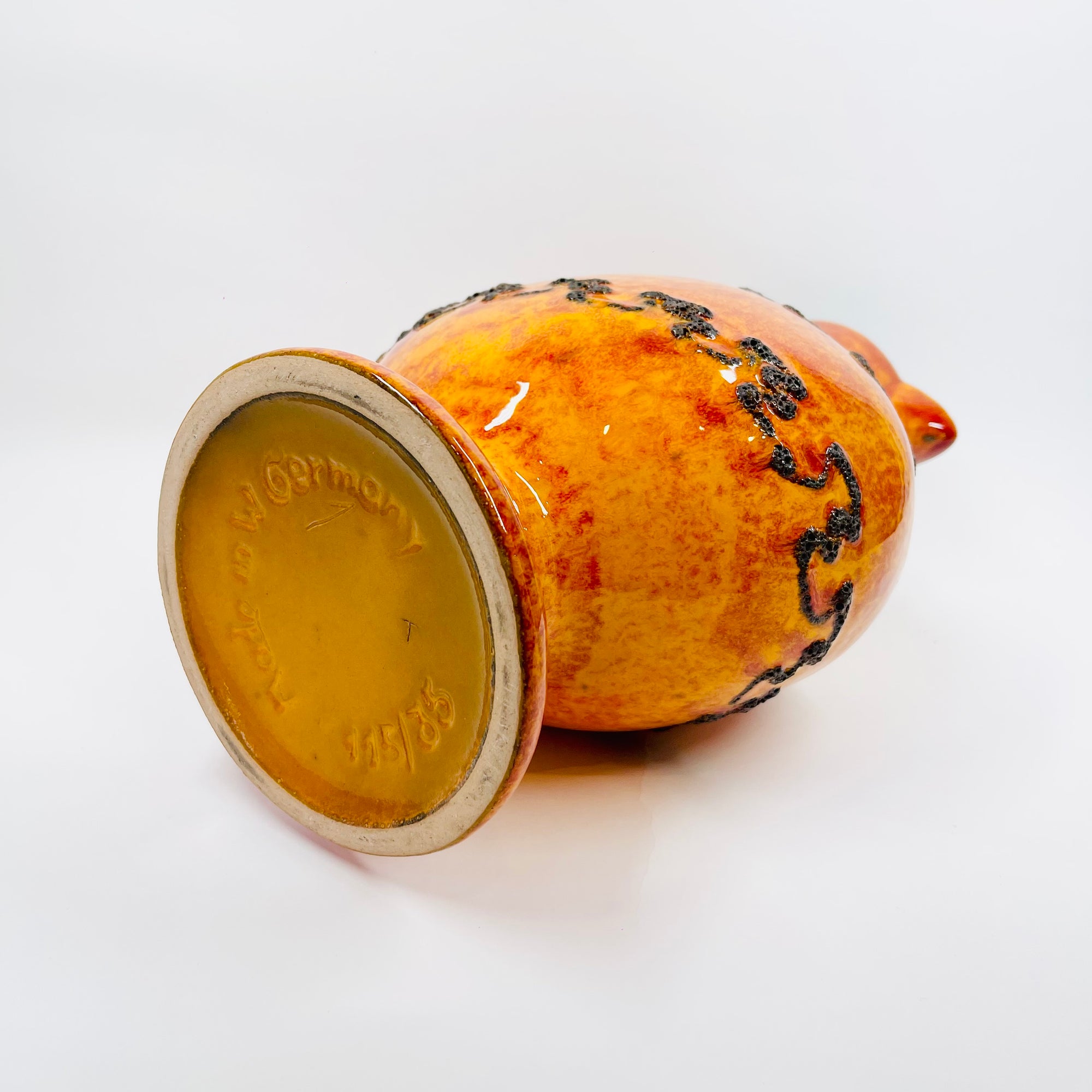 1960s WEST GERMAN ORANGE FAT LAVA POTTERY TALL JUG VASE BY KREUTZ KERAMIK