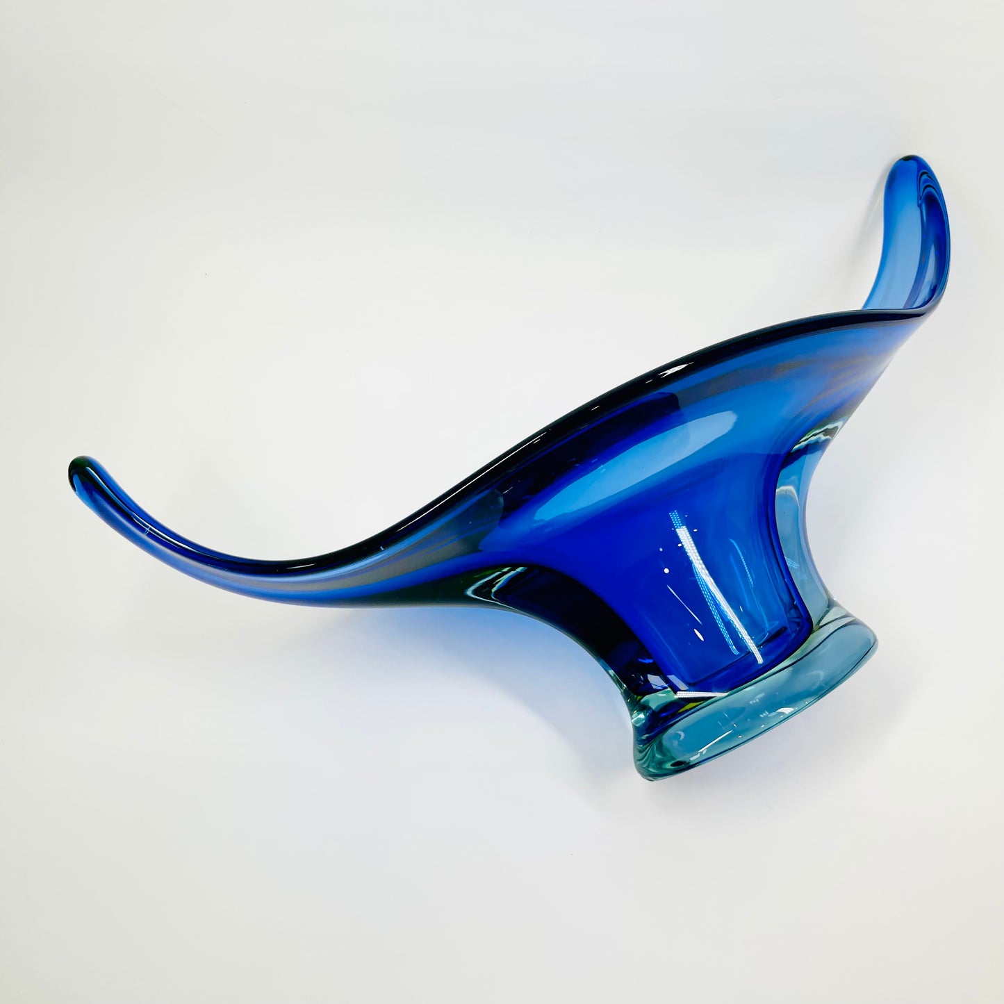 X-LARGE 1940s URANIUM MURANO BLUE SOMMERSO GLASS BOWL