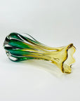 1970s JAPANESE HINERI GREEN AMBER SOMMERSO GLASS TWIST VASE