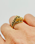 1970s 18k YELLOW GOLD BLUE SAPPHIRE LEOPARD RING
