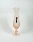 1970s ITALIAN SATIN PINK GLASS FOOTED RUFFLE VASE