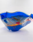 1986 SIGNED HAND MADE HARLEQUIN CAMEO COBALT BLUE BASE SPATTER ART GLASS XL BOWL BY JOHN MACPHERSON