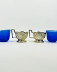 1950s JAPANESE COBALT BLUE GLASSES WITH SILVER PLATED SLEEVES