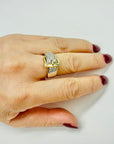 VINTAGE 10K GOLD BUCKLE RING WITH DIAMONDS