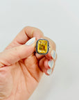 ANTIQUE SILVER RING WITH EMERALD CUT CITRINE