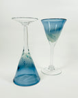 1980s MOUTH BLOWN MURANO BLUE SPATTER GLASSES