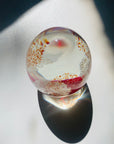 1980s RED WHITE FLOWER ART GLASS PAPERWEIGHT