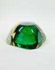 1950s MURANO MANDRUZZATO GREEN YELLOW SOMMERSO DIAMOND FACETED GLASS BOWL