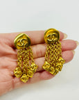 1996 CHANEL CC LOGO CHAIN LETTERS TASSELS DROP CLIP ON EARRINGS