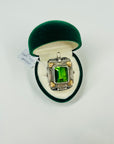 ANTIQUE GOLD SILVER COMPARTMENT RING WITH GREEN AMBER
