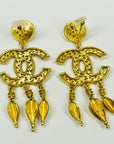 1980s CHANEL LARGE ARABESQUE TASSEL CC FILIGREE LOGO DROP CLIP ON EARRINGS