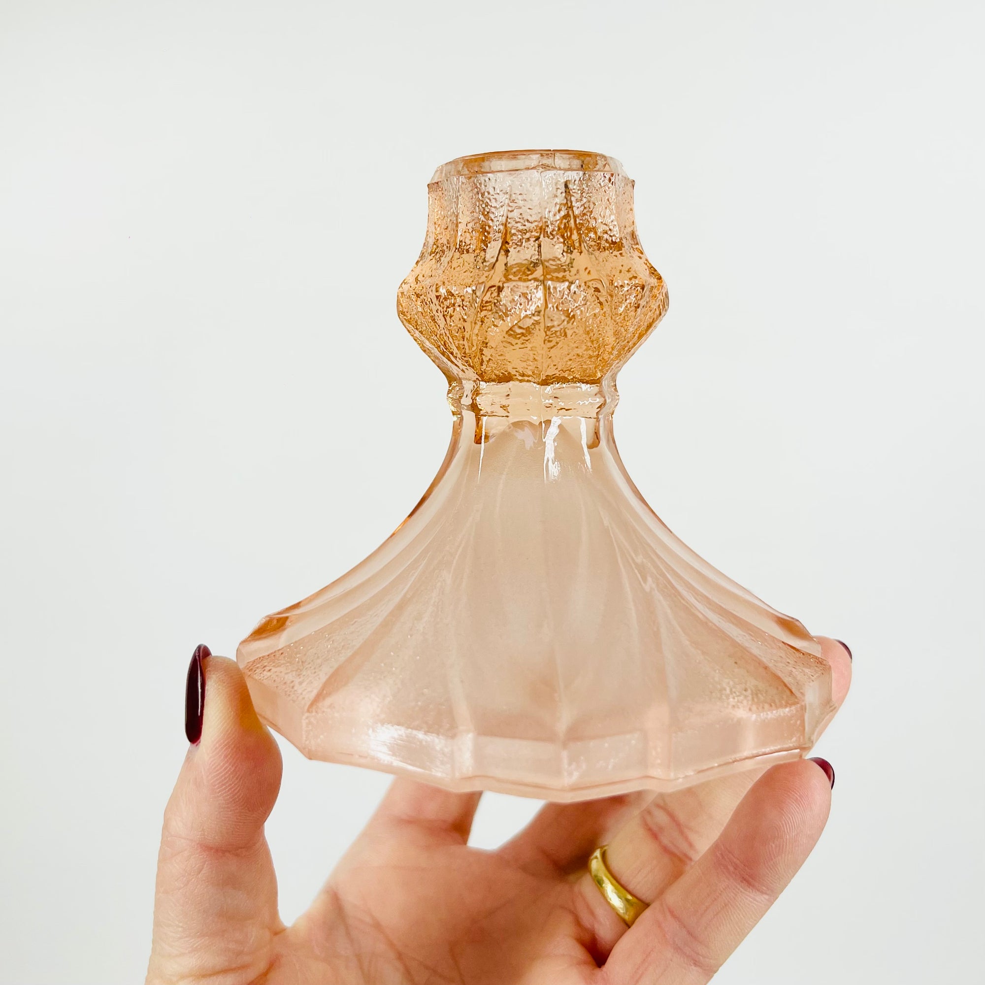ANTIQUE ART DECO PINK SATIN GLASS CANDLE HOLDER