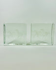 1950s JAPANESE ETCHED HORSES GLASS BRICK BOOKEND