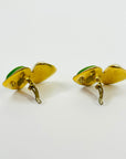 1980s RUNWAY CHANEL GRIPOIX GREEN GLASS MABE PEARL STATEMENT CLIP ON EARRINGS