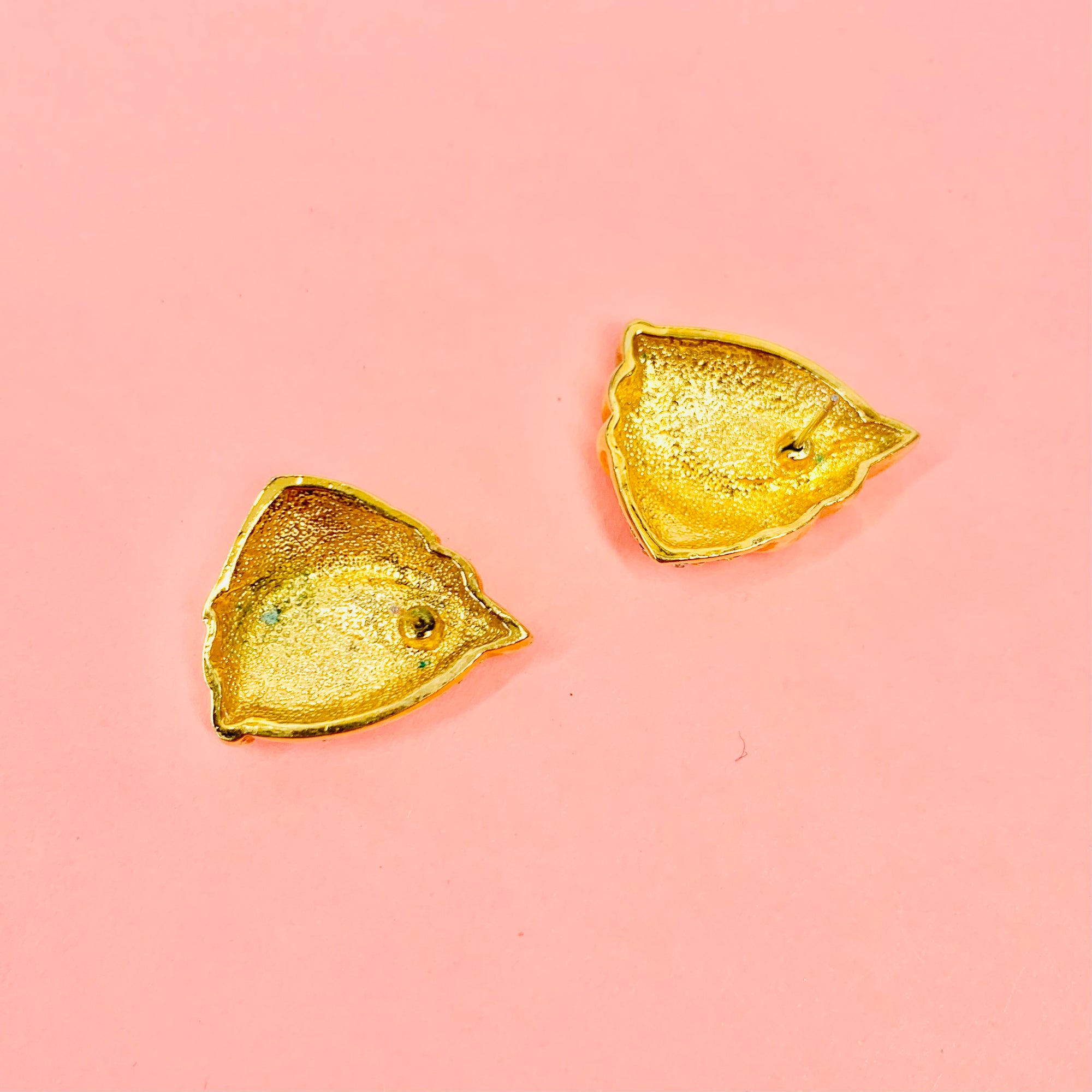 1980s GOLD PLATED RHINESTONES HEART STUD EARRINGS