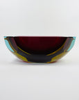 XXL 1950s RED BLUE AMBER MURANO MANDRUZZATO SOMMERSO FACETED GLASS BOWL