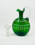 1940s ITALIAN GREEN GLASS HAND PAINTED JUG/DECANTER