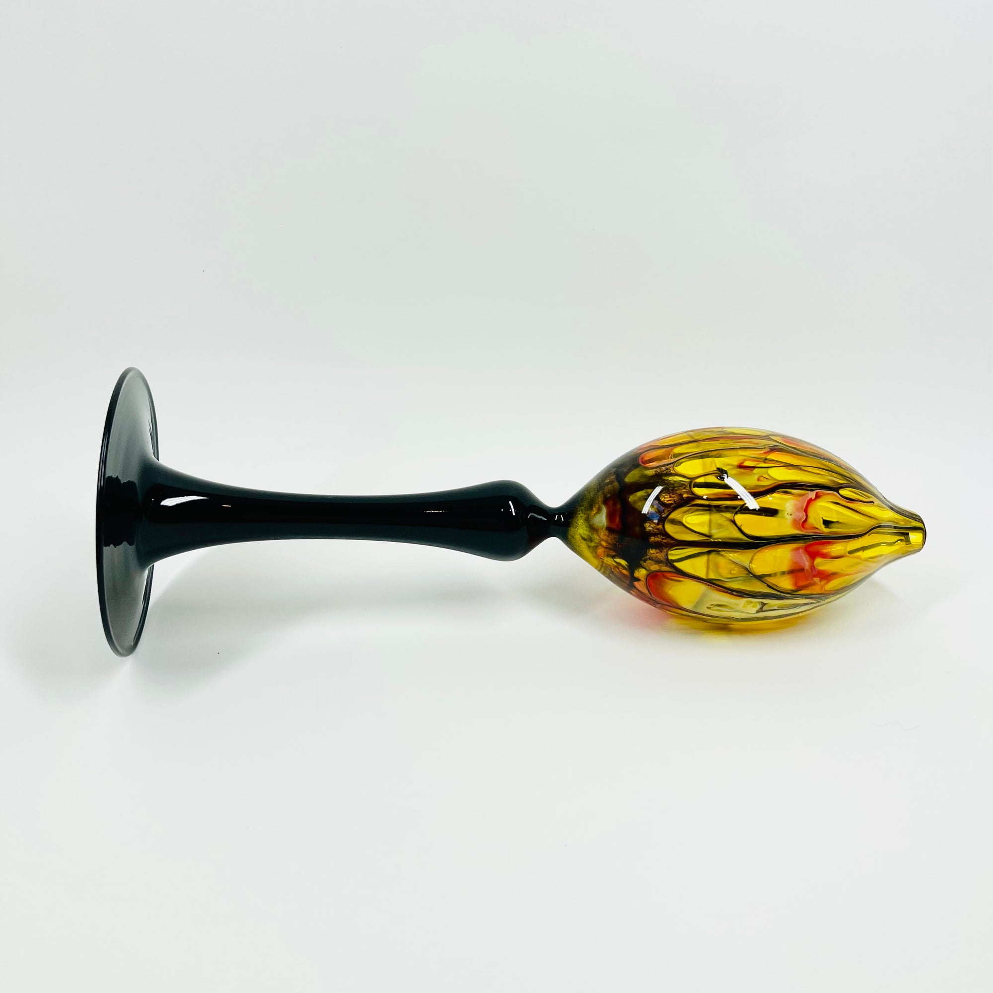 1980s AUSTRALIAN HAND DYED OILSLICK GLASS FOOTED VASE