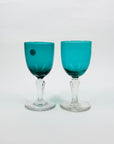 ANTIQUE TURQUOISE GREEN WINE GLASSES CLEAR STEM