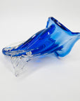 1970s MURANO COBALT BLUE SOMMERSO GLASS CORNUCOPIA VASE