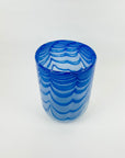 1980s AUSTRALIAN MOUTH BLOWN BLUE SWIRLS ART GLASS VASE BY STEPHEN MORRIS