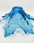 XL 1970s CANADIAN CHALET TURQUOISE BLUE SOMMERSO GLASS MAPLE LEAF BOWL