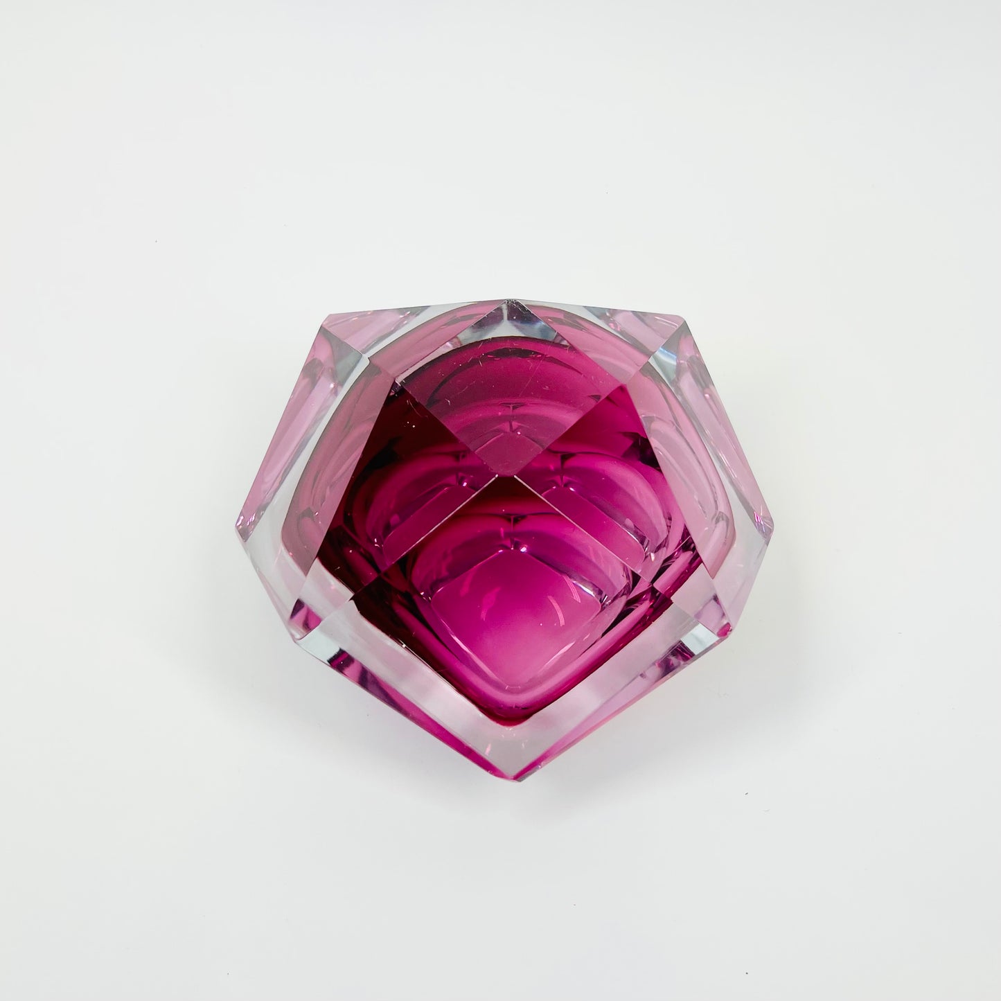 1950s FACETED MURANO CRANBERRY PINK GEODE BOWL