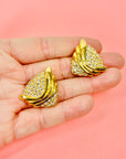 1980s GOLD PLATED RHINESTONES HEART STUD EARRINGS