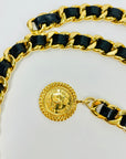 2009 CHANEL BLACK LEATHER GOLD PLATED LOGO BELT