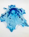 XL 1970s CANADIAN CHALET TURQUOISE BLUE SOMMERSO GLASS MAPLE LEAF BOWL