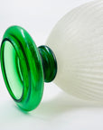 LARGE ANTIQUE ART DECO MURANO SCAVO FOOTED WHITE ACID GLASS VASE WITH GREEN HANDLES