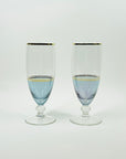 1950s BLUE IRIDESCENT CHAMPAGNE FLUTES WITH GOLD GILDING