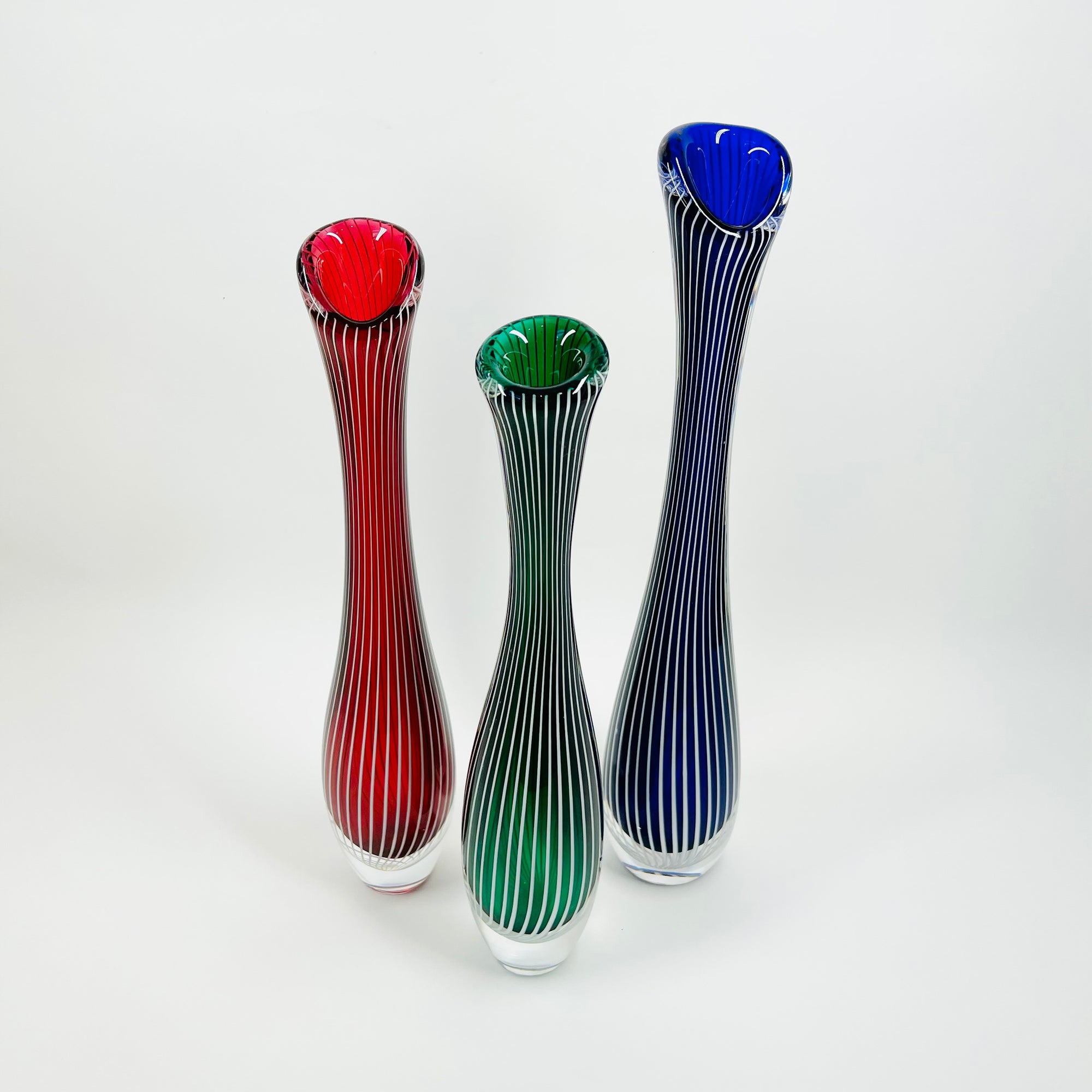 1960s ZEBRA SOMMERSO GLASS VASE BY VICKE LINDSTRAND FOR KOSTA BODA