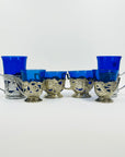 1950s JAPANESE COBALT BLUE GLASSES WITH SILVER PLATED SLEEVES