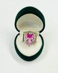 ART DECO SILVER TANK RING WITH PINK SPINEL