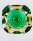 1950s MURANO MANDRUZZATO GREEN YELLOW SOMMERSO DIAMOND FACETED GLASS BOWL