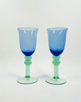 1960s BLUE GREEN GLASS GOBLETS