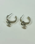 2022 CHANEL DIAMANTE BOW LOGO HOOPS PIERCED EARRINGS