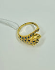 1970s 18k YELLOW GOLD BLUE SAPPHIRE LEOPARD RING