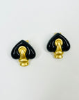 1970s GIVENCY GOLD BLACK HEARTS RESIN CLIP ON EARRINGS