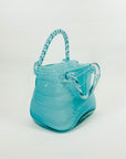 1980s TURQUOISE BLUE SPATTER ART GLASS BAG VASE